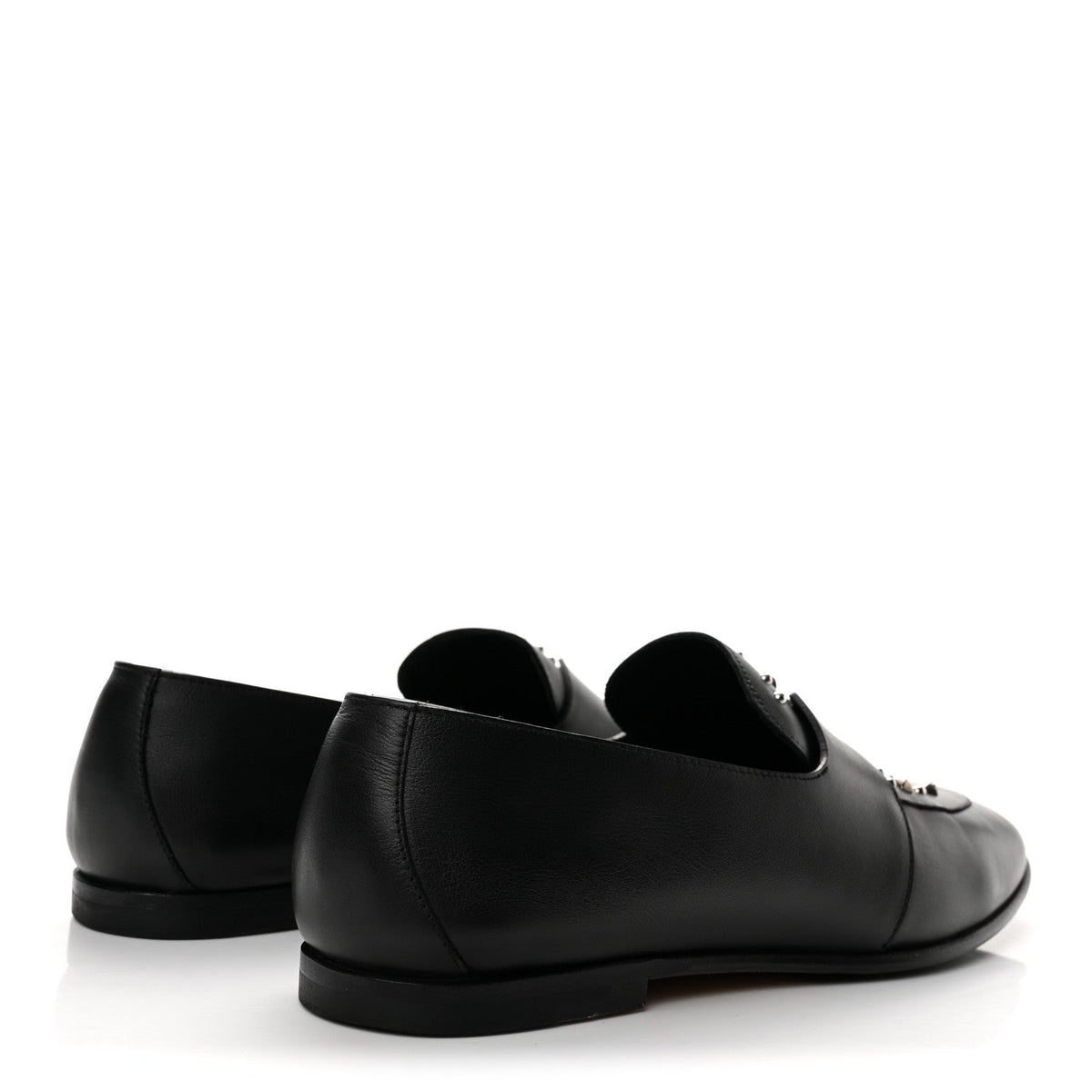 Hermes Calfskin Studded Women's Ancora Moccasin Loafers 38.5 Black