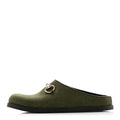 New Canvas Monogram GG Granada Kid Horsebit Mules Green