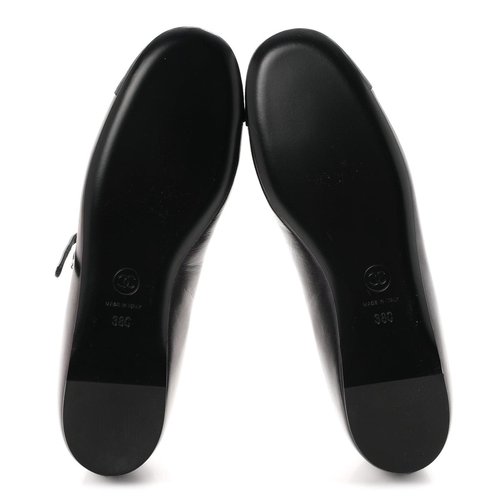 Chanel Lambskin Grosgrain Pearl Mary Jane Women's Flats Black