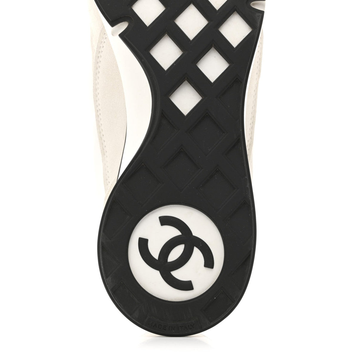 Chanel Nylon Suede Kidskin Calfskin Women's Logo Sneakers 37.5 White Black