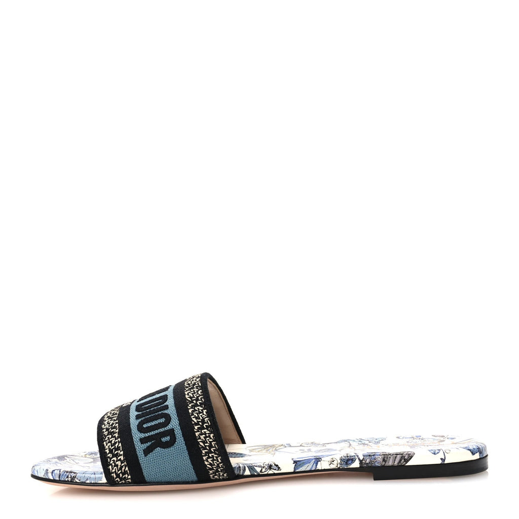 Christian Dior Canvas Embroidered Women's Butterfly Dway Slide Sandals 40 White Blue