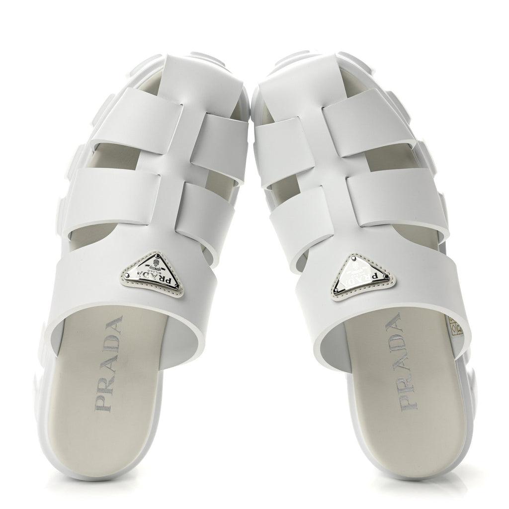 Prada Foam Rubber Women's Monolith Cage Sandals 38 White