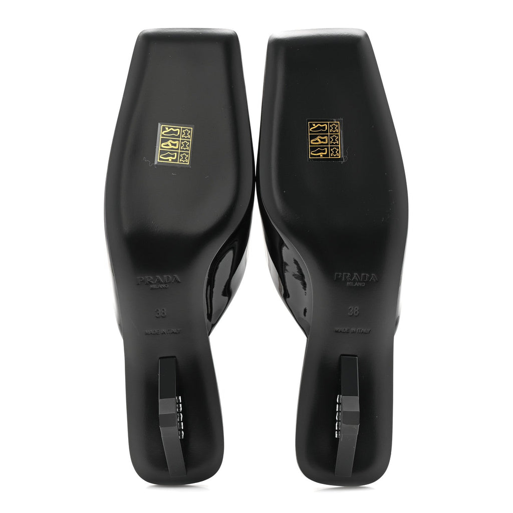 Prada Patent Calfskin Women's Modellerie Mules 38 Black