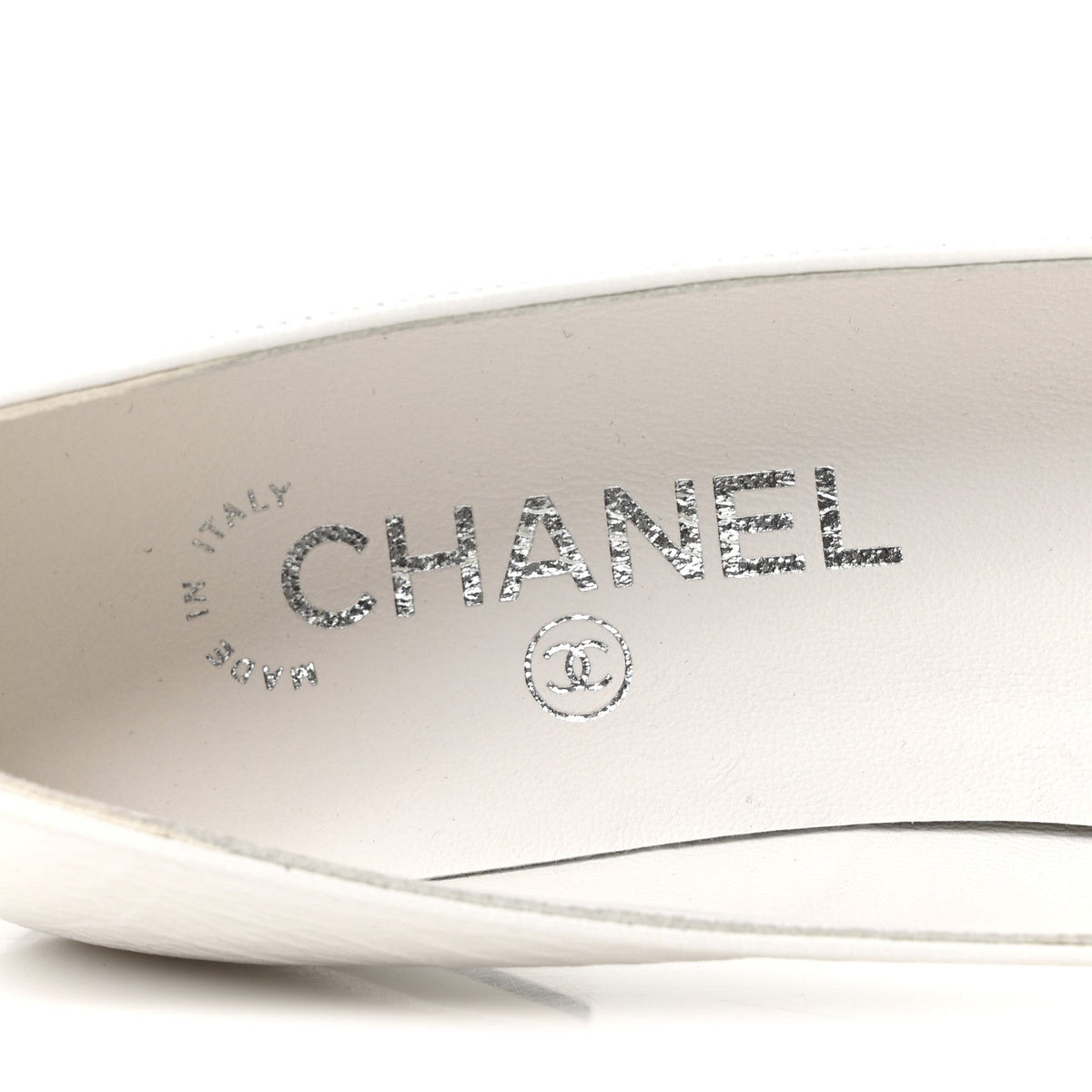 Chanel Lambskin Grosgrain Women's Pearl Mary Janes Flats 37.5 White Black