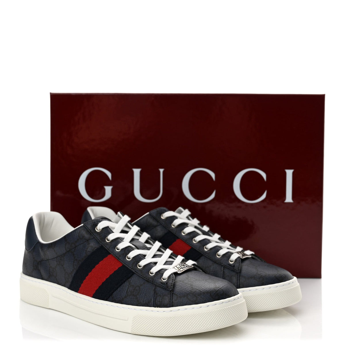 Gucci Monogram Canvas Men's Web New Ace Sneakers 8 Dark Blue