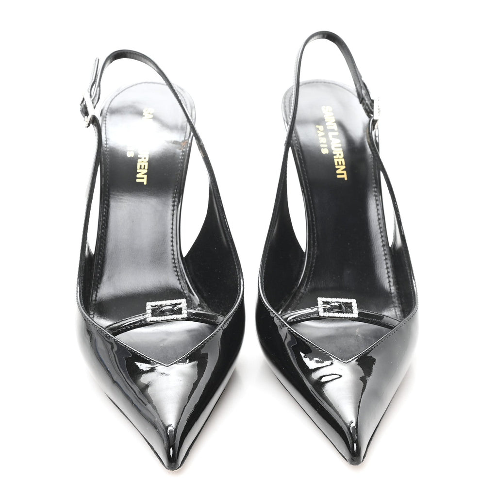 Saint Laurent Patent Leather Women's Vernice Slingback Pumps 39 Black