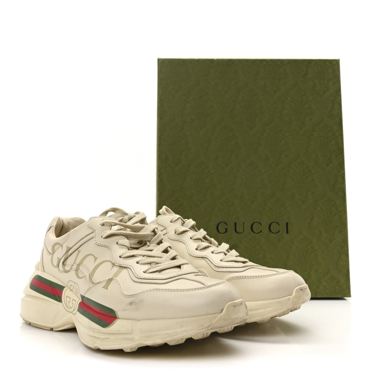 Gucci Calfskin Men's Logo Rhyton Sneakers 9.5 Ivory