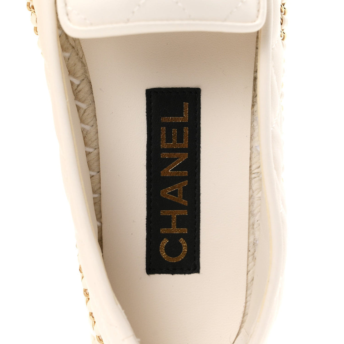 Chanel Shiny Lambskin Grosgrain CC Women's Espadrilles White Black