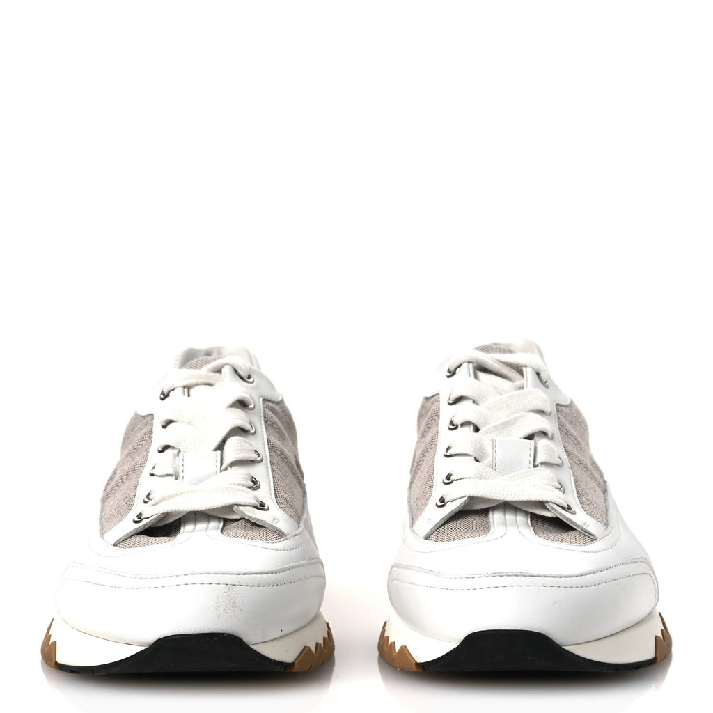 Hermes Canvas Calfskin Men's Trail Sneakers 41.5 Prunoir White