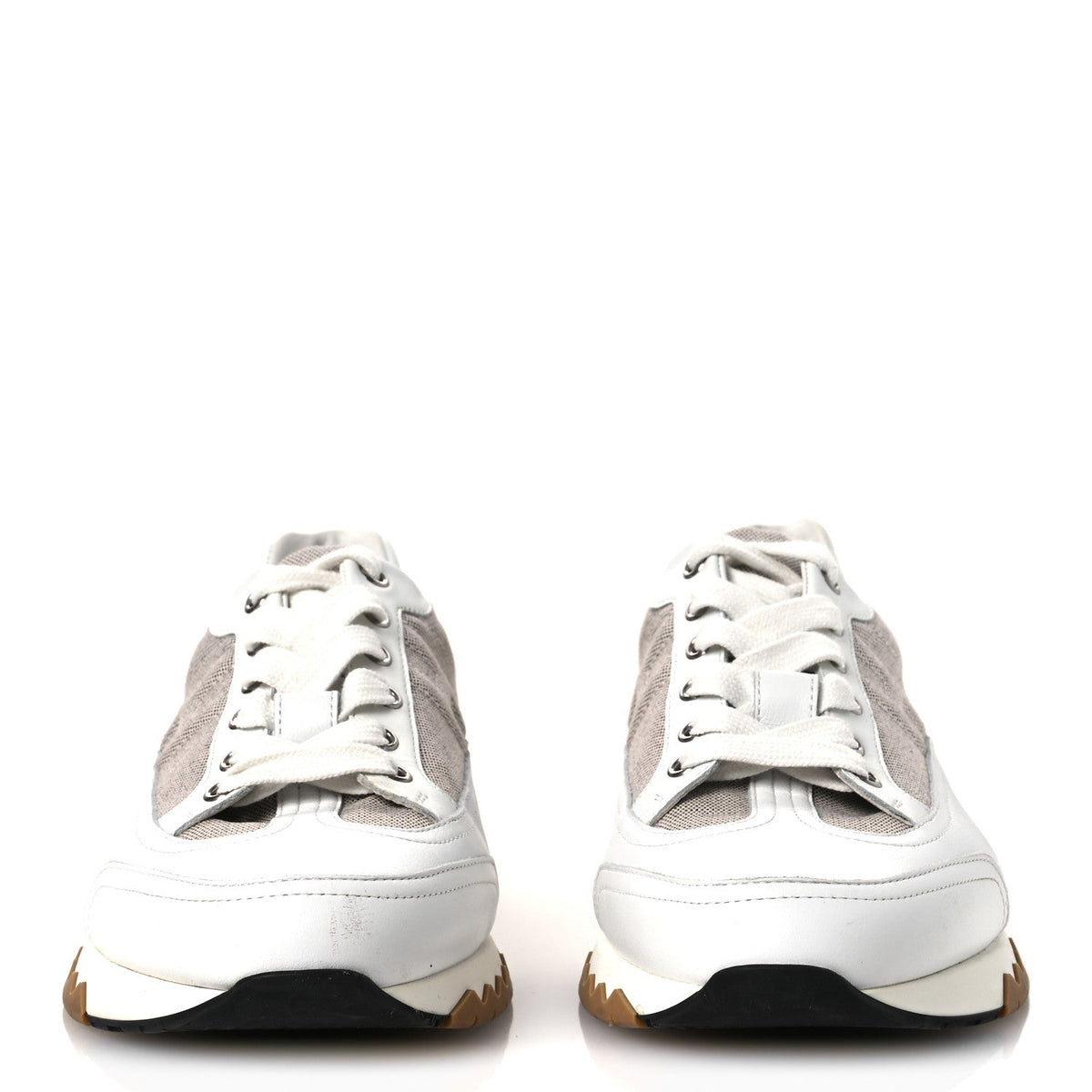Hermes Canvas Calfskin Men's Trail Sneakers 41.5 Prunoir White