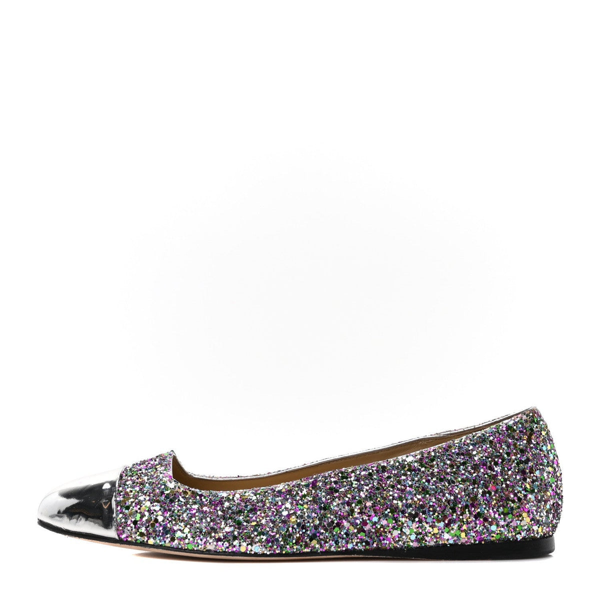 Jimmy Choo Patent Calfskin Glitter Women's Watson Flats 36 Silver Multicolor