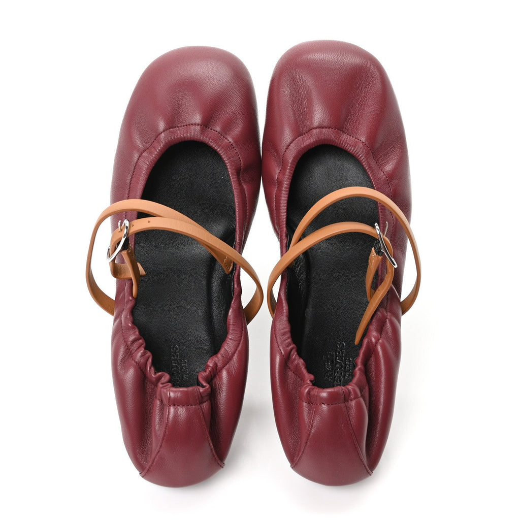 Hermes Nappa Women's Jolly Ballet Flats 38.5 Rouge H Naturel
