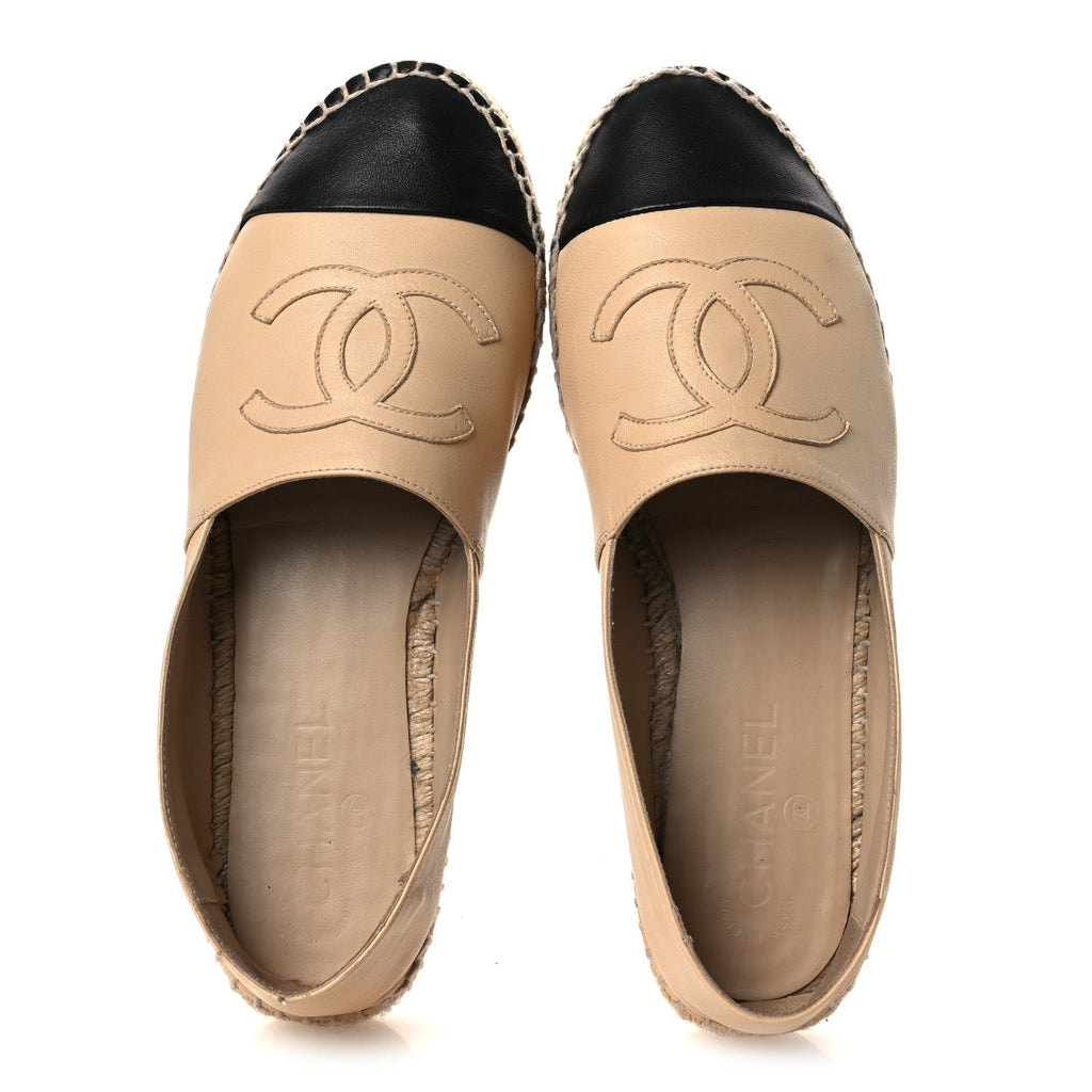 Chanel Lambskin Women's CC Espadrilles 40 Beige Black