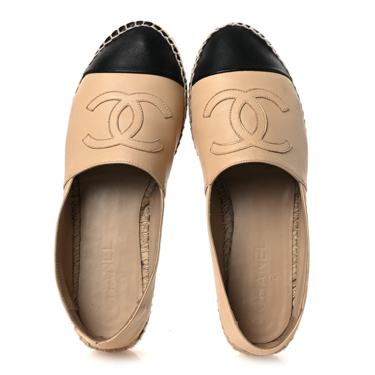 Chanel Lambskin Women's CC Espadrilles 40 Beige Black