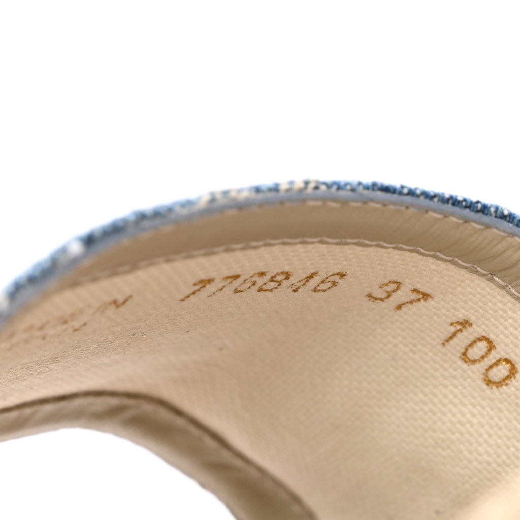 Gucci Denim GG Monogram Women's Pilar Espadrille Wedge Sandals 37 Light Blue