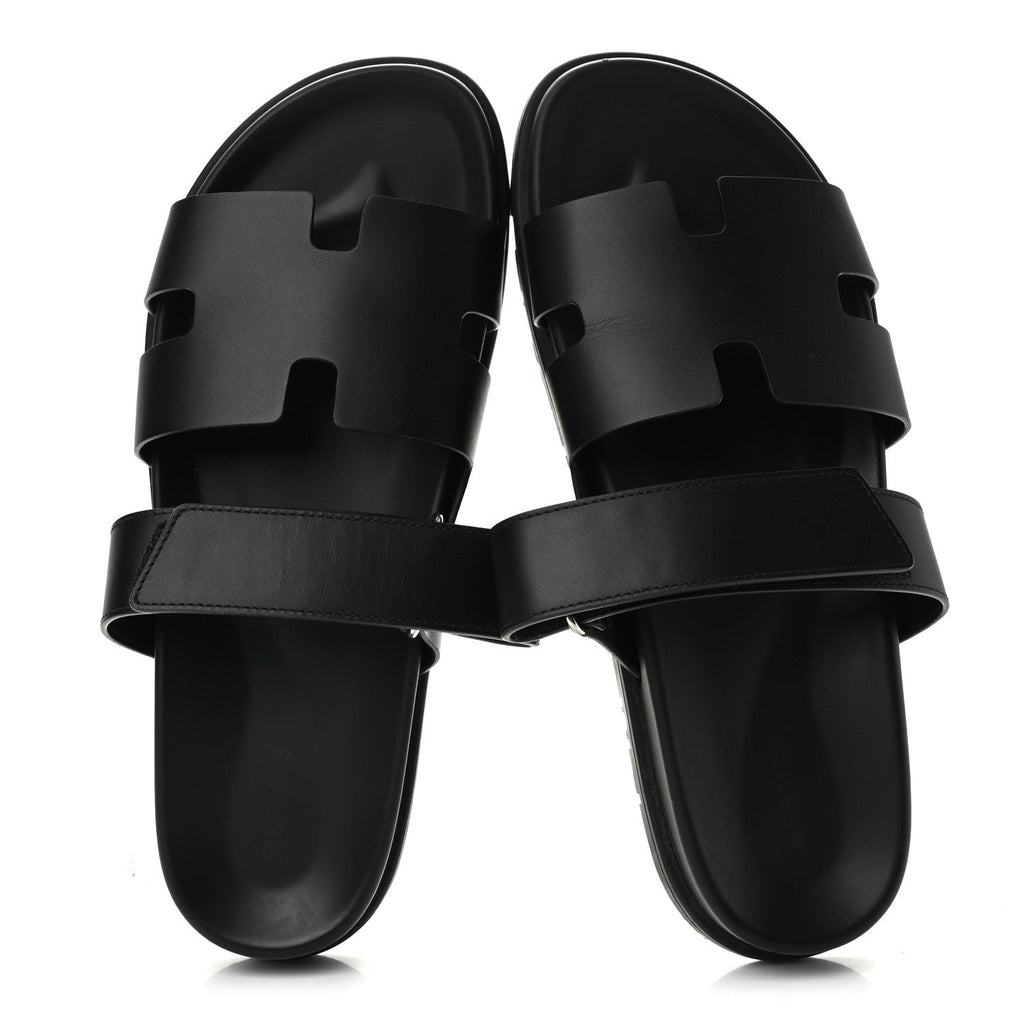 Hermes Calfskin Men's Chypre Sandals 44 Black