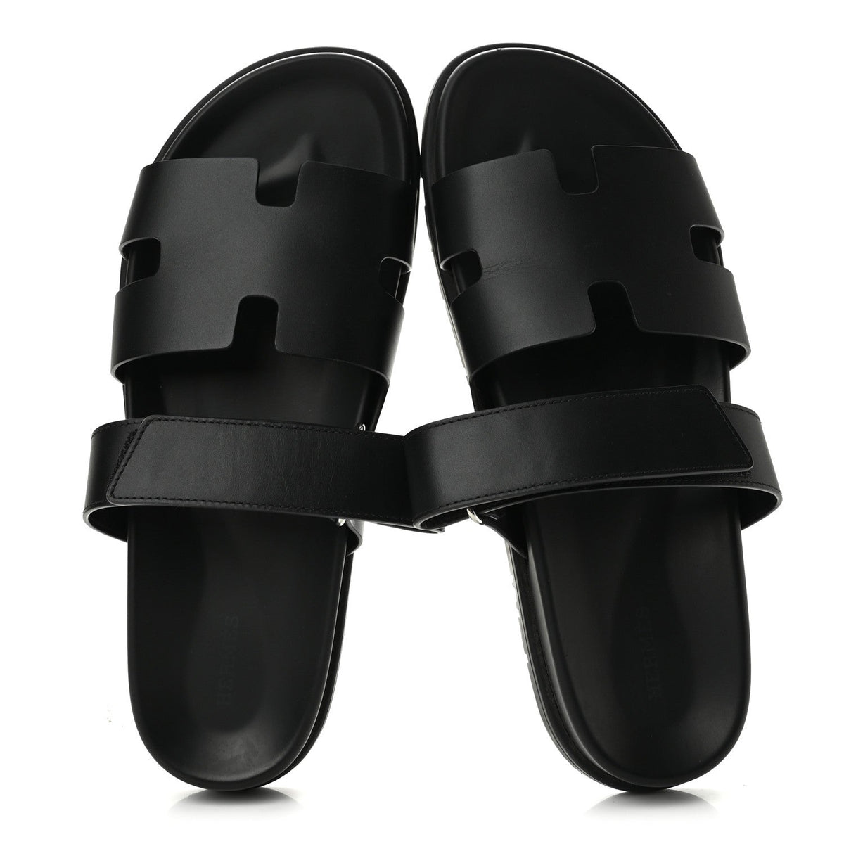 Hermes Calfskin Men's Chypre Sandals 44 Black