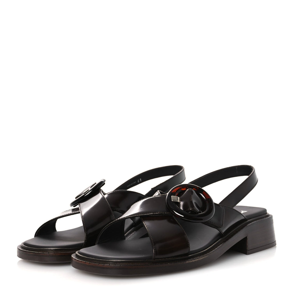 Prada Spazzolato Fume Women's Re-Edition 1996 Buckle Sandals 41 Bruciato