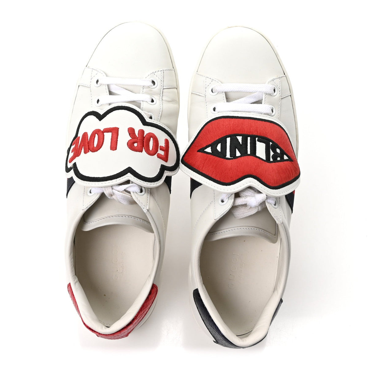 Gucci Calfskin Ayers Blind For Love Women's Ace Sneakers 39 White