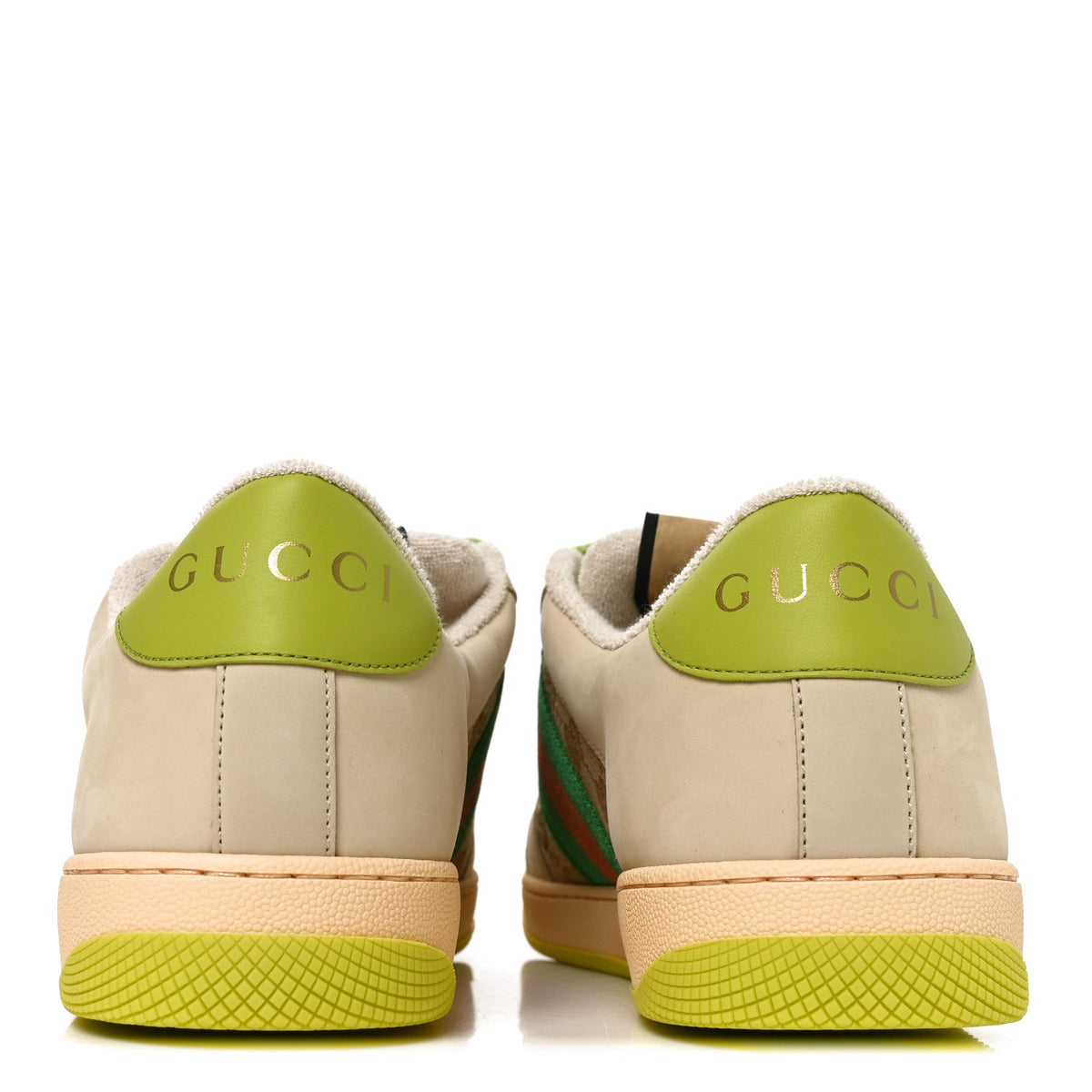Gucci Nubuck Monogram Web Men's Screener Sneakers 9 Beige Green Multicolor