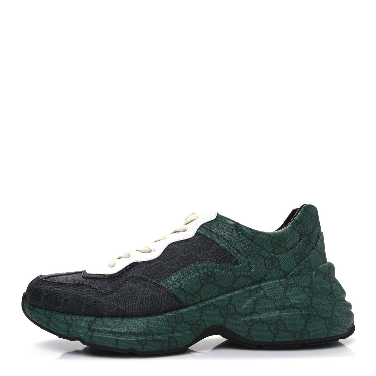 Gucci GG Supreme Monogram Men's Rhyton Sneakers 8.5 Black Green