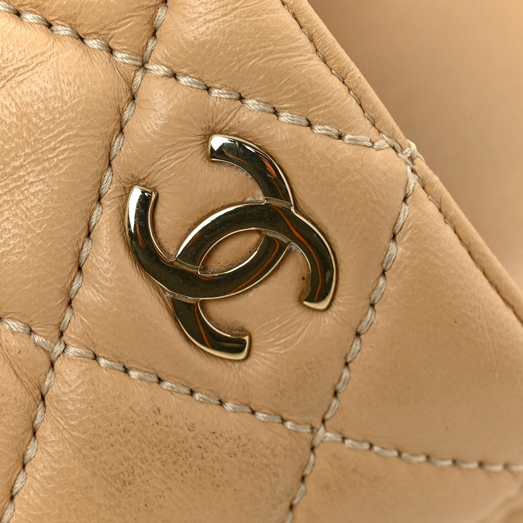 Chanel Lambskin Women's Quilted CC Wedge Mules 36 Beige