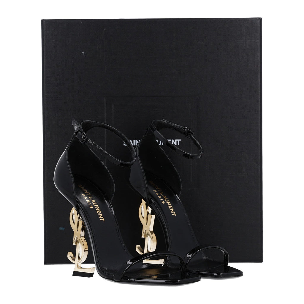 Saint Laurent Patent Calfskin Women's Opyum 110 Sandals 35 Black Gold