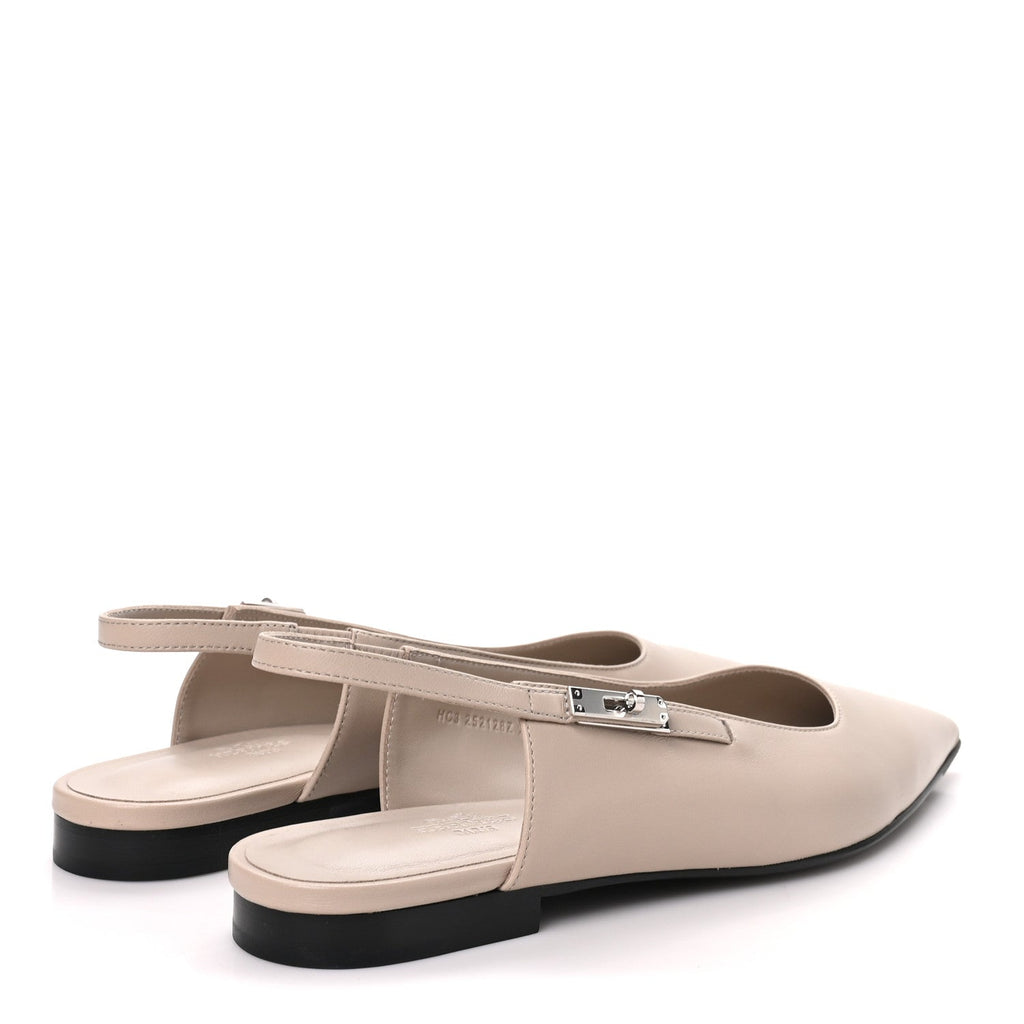 Hermes Nappa Women's Lovely Slingback Flats 38.5 Beige Galet