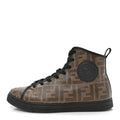 Fendi Coated Canvas FF 1974 Women's High Top Sneakers 37.5 Mogano Panna Black