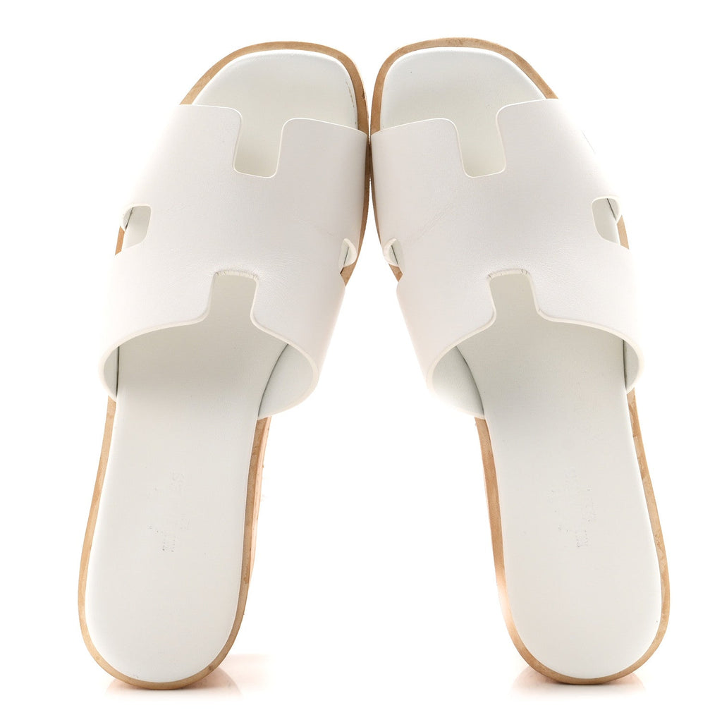 Hermes Calfskin Cork Women's Eze 30 Sandals 37 White