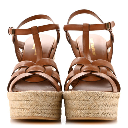 Saint Laurent Calfskin Women's 85 Platform Espadrille Wedge Sandals 39.5 Brown