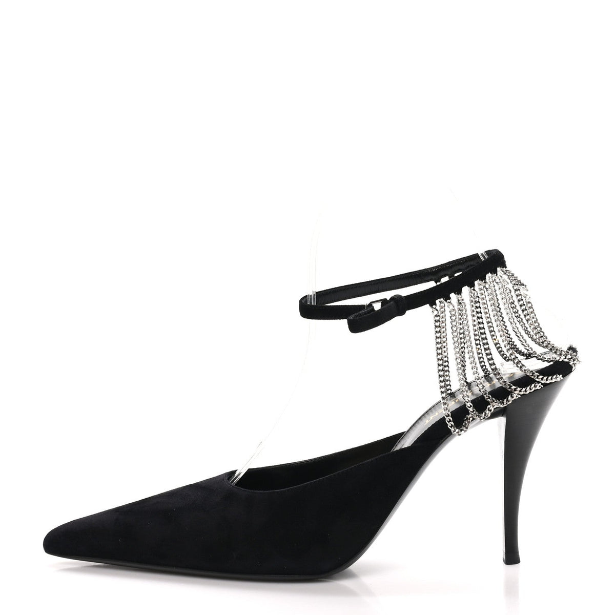 Saint Laurent Suede Women's Kid Scamosciato Sling 90 Chain Pumps 39.5 Black