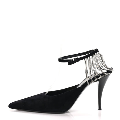 Saint Laurent Suede Women's Kid Scamosciato Sling 90 Chain Pumps 39.5 Black