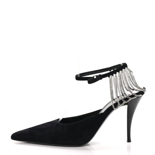 Saint Laurent Suede Women's Kid Scamosciato Sling 90 Chain Pumps 39.5 Black