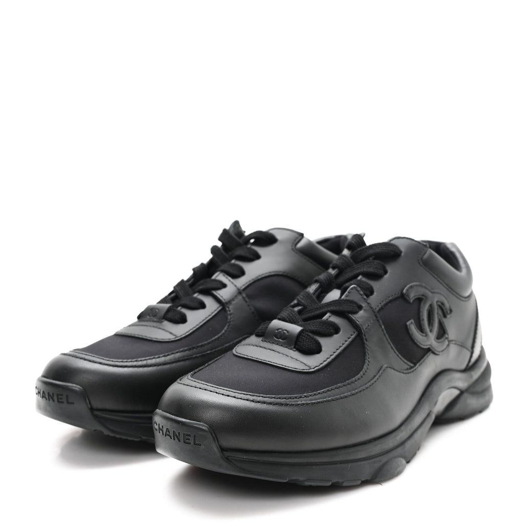 Chanel Calfskin Lambskin Women's CC Uniform Sneakers 41 Black