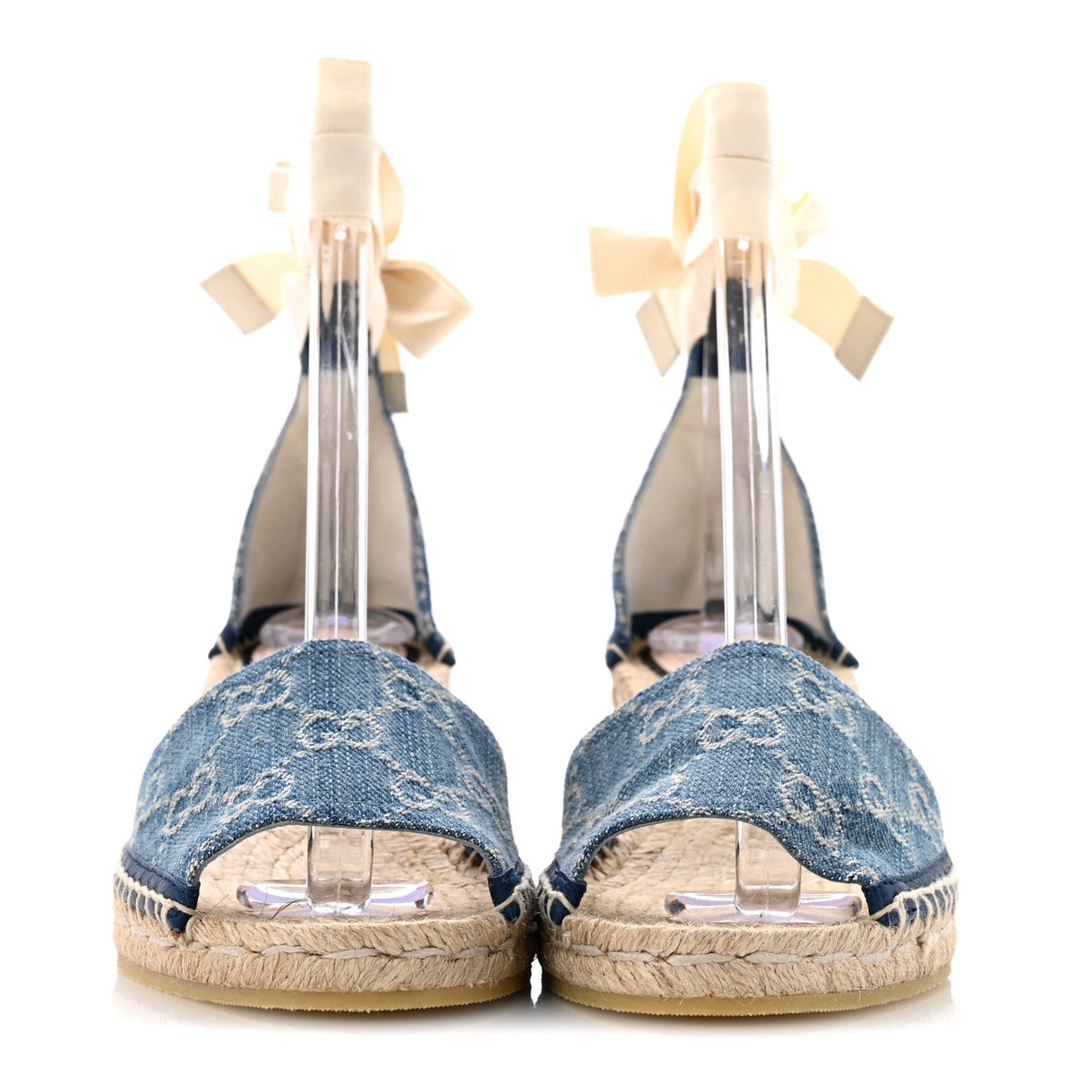 Gucci Denim GG Monogram Women's Pilar Espadrille Wedge Sandals 37 Light Blue