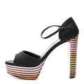 Christian Louboutin Satin Strass Women's Sandaloo Aftersun 130 Sandals 38 Black Multicolor