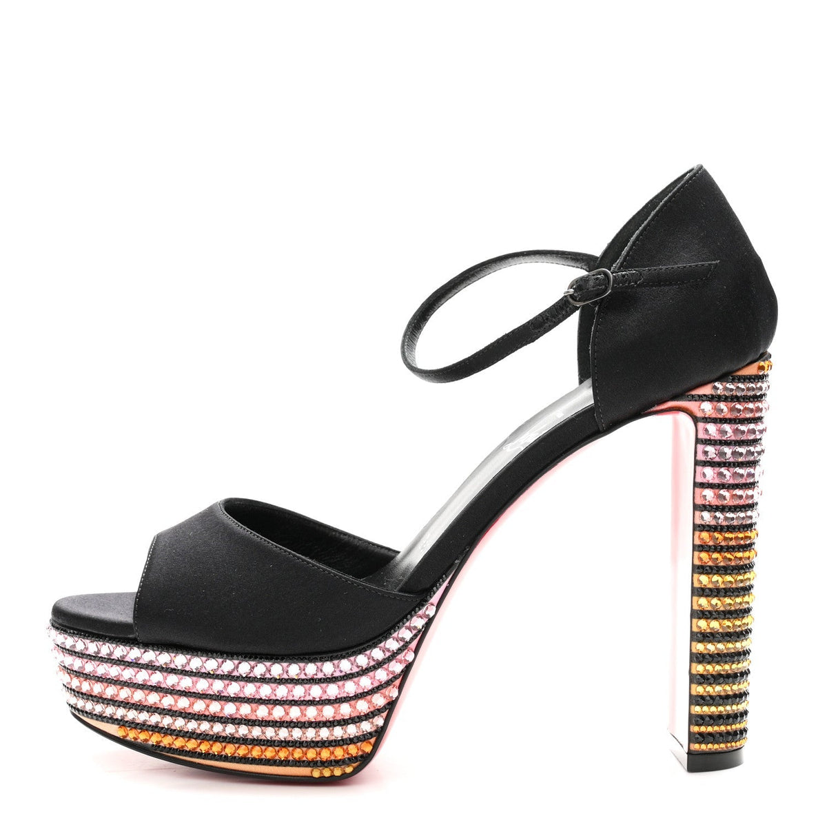 Christian Louboutin Satin Strass Women's Sandaloo Aftersun 130 Sandals 38 Black Multicolor