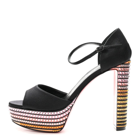 Christian Louboutin Satin Strass Women's Sandaloo Aftersun 130 Sandals 38 Black Multicolor