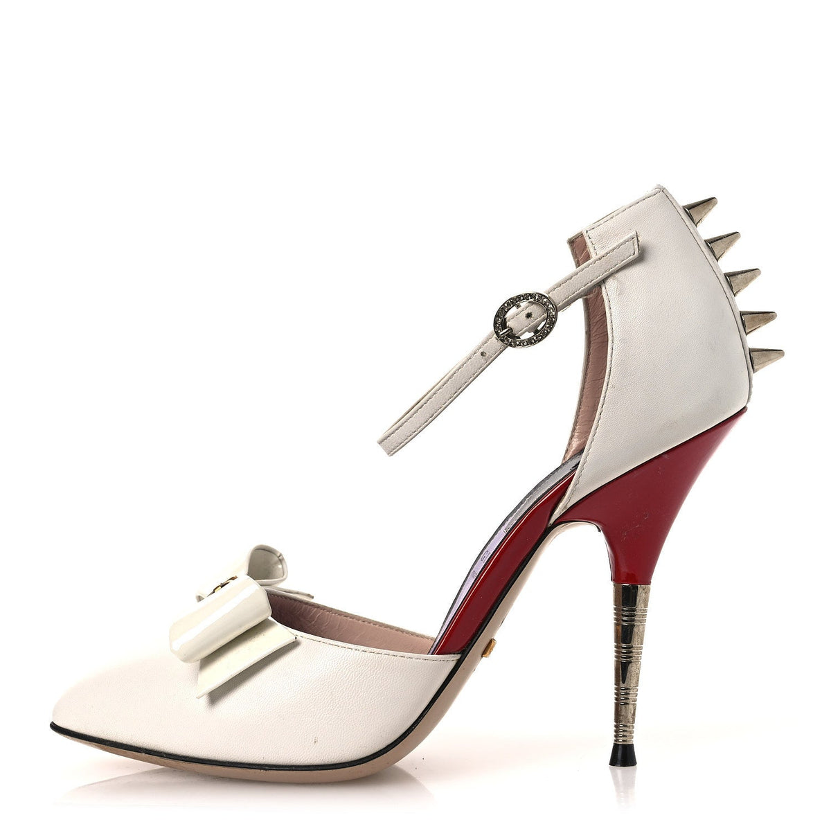 Calfskin Crystal GG Bow Sadie Spike Ankle Strap D'Orsay High Heel Pump