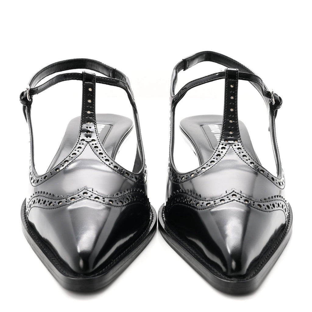 Miu Miu Calfskin Women's Brogue Slingback Pumps 39 Black