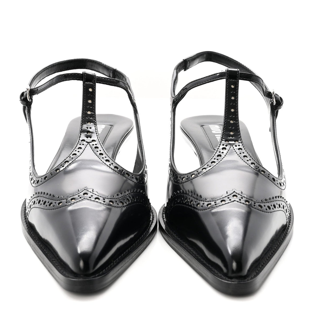 Miu Miu Calfskin Women's Brogue Slingback Pumps 39 Black