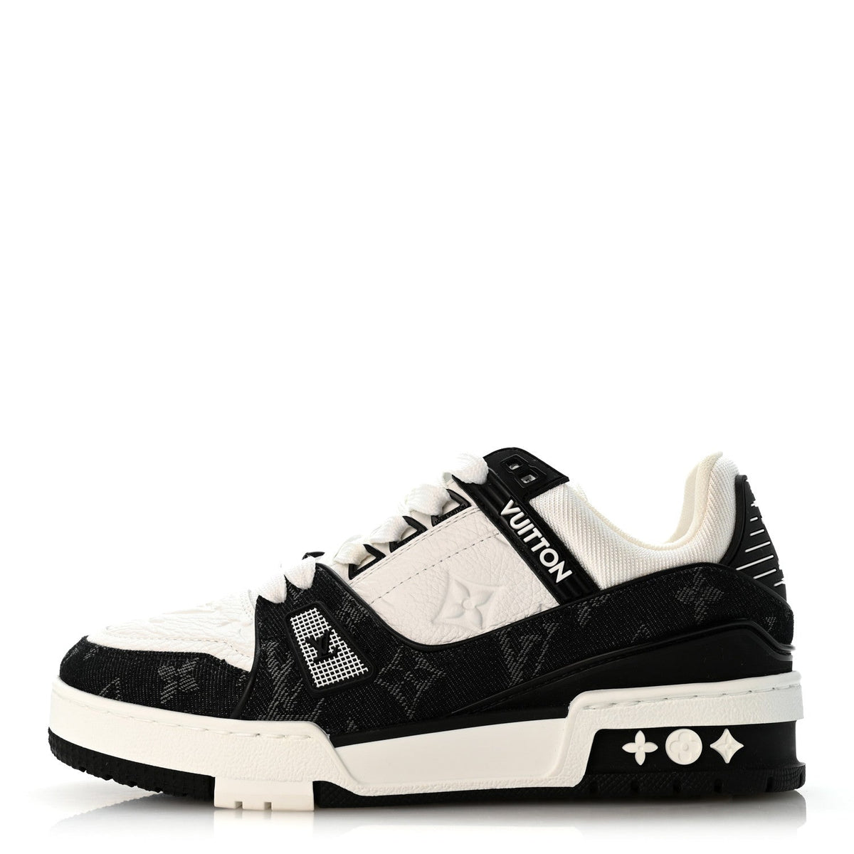 Calfskin Embossed Monogram Denim LV Trainer Sneakers Black