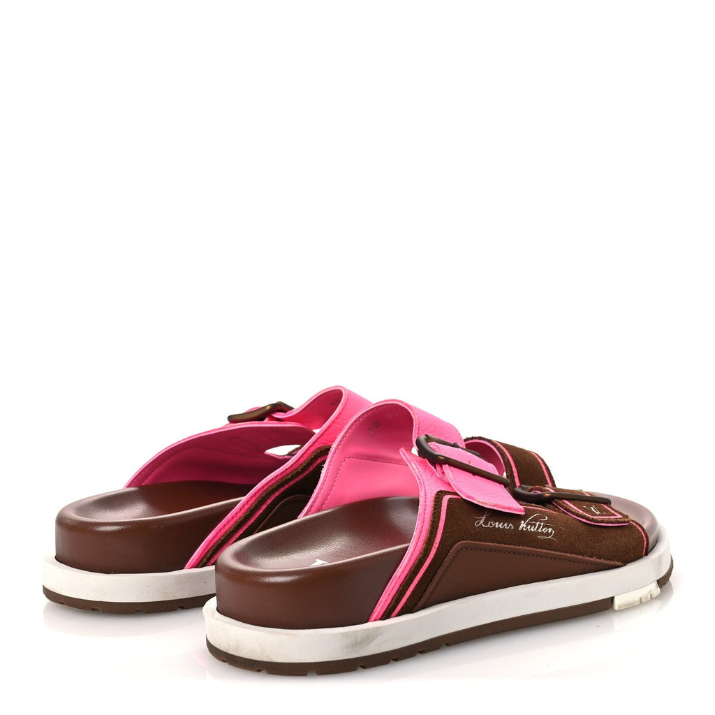 Louis Vuitton Mixed Materials Men's LV Script Trainer Mules 6 Brown Pink