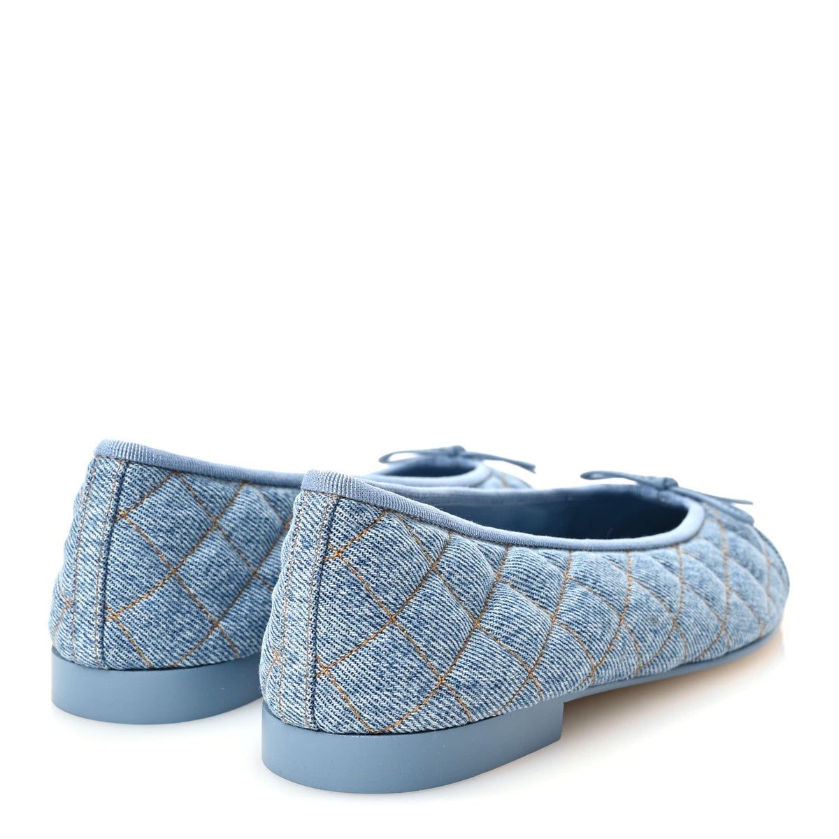Chanel Denim Quilted CC Cap Toe Women's Ballerina Flats Light Blue