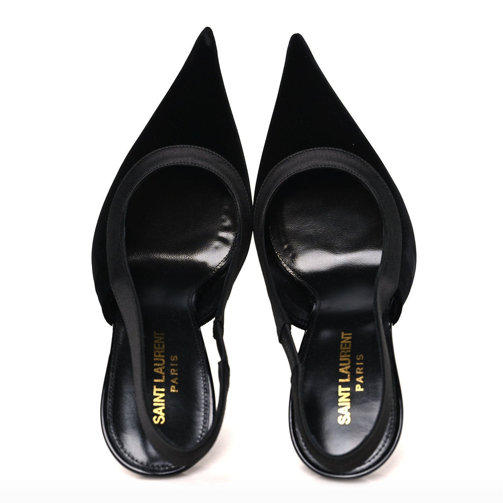 Saint Laurent Velvet Women's Victoire 115 Slingback Pumps 38.5 Black
