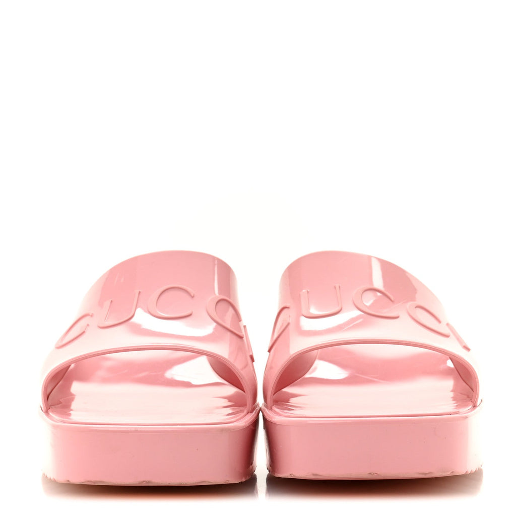 Gucci Rubber Women's Platform Logo Slide Sandals 38 Wild Rose