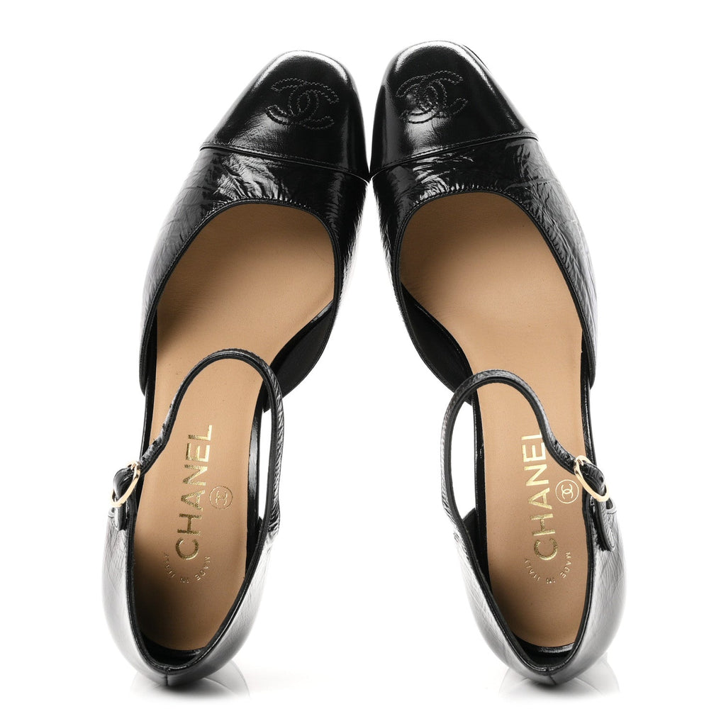Chanel Glazed Crinkled Calfskin CC Cap Toe Mary Janes Women's Shoes