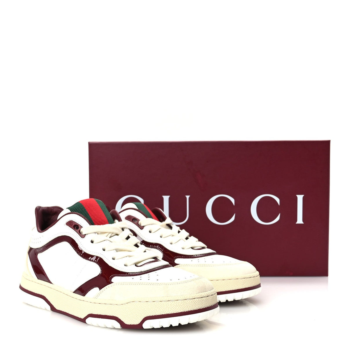 Gucci Calfskin Suede Women's Re-Web Sneakers 39.5 White Red