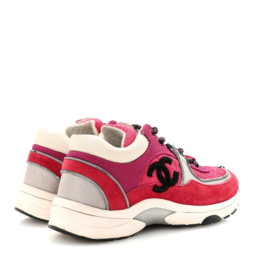 Chanel Mesh Suede Calfskin Women's CC Sneakers 35 Dark Pink Silver
